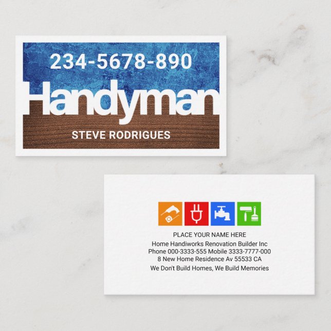 Handyman Signage Dirty Wall Wood Layer Business Card (Front/Back)