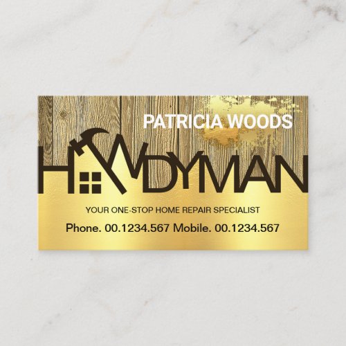 Handyman Signage On Timber Gold Layers Business Card