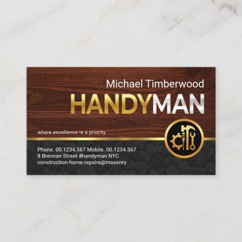 Handyman Signage On Timber Stone Wall Business Card