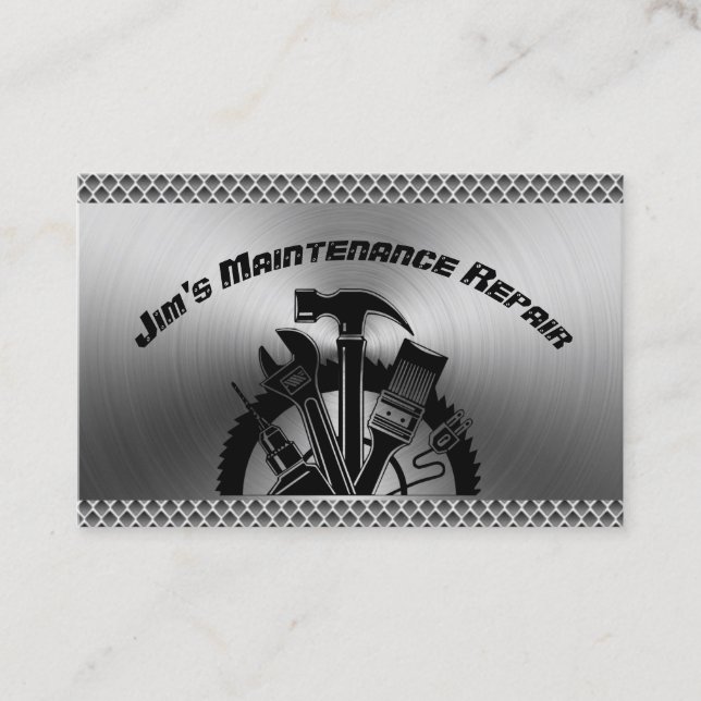 Handyman Steel Plate Maintenance Repair Service Business Card (Front)