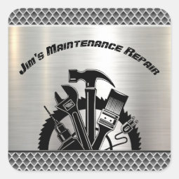 Handyman Steel Plate Maintenance Repair Service Square Sticker | Zazzle