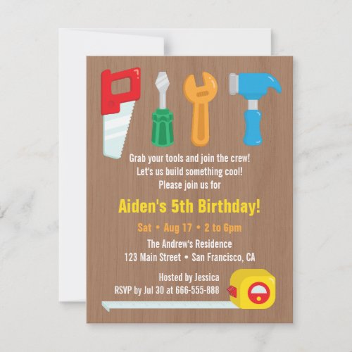 Handyman Tool Boys Birthday Party Invitations