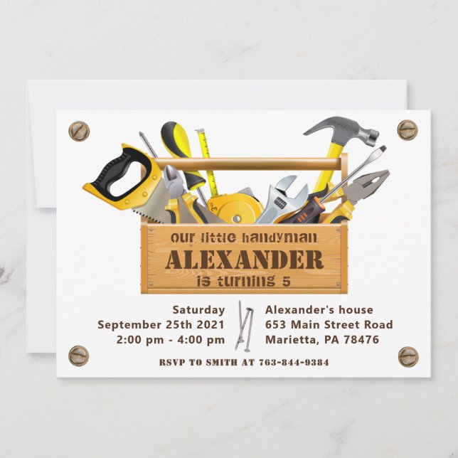 Handyman Tools and Gadgets Birthday Party Invitati Invitation (Front)