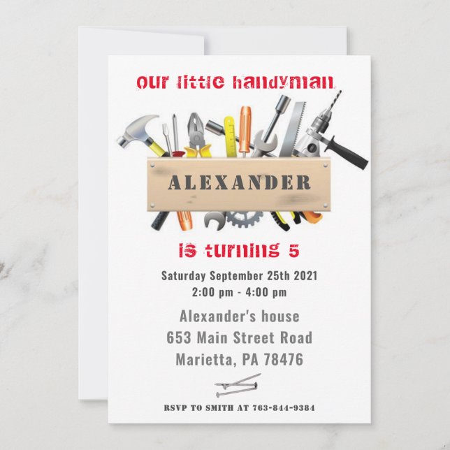 Handyman Tools and Gadgets Birthday Party Invitation (Front)