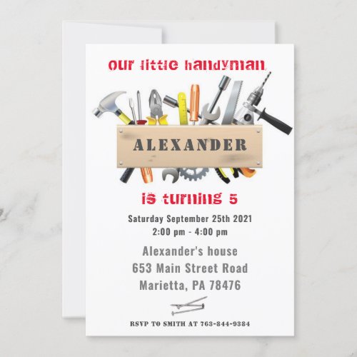 Handyman Tools and Gadgets Birthday Party Invitation