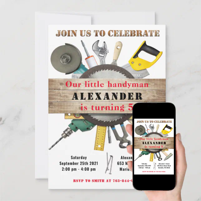Handyman Tools and Gadgets Birthday Party Invitation Zazzle