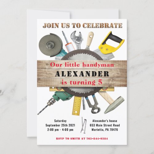 Handyman Tools and Gadgets Birthday Party Invitation