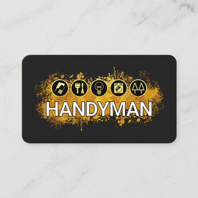 Handyman Tools Gold Paint Splatter Business Card (Front)