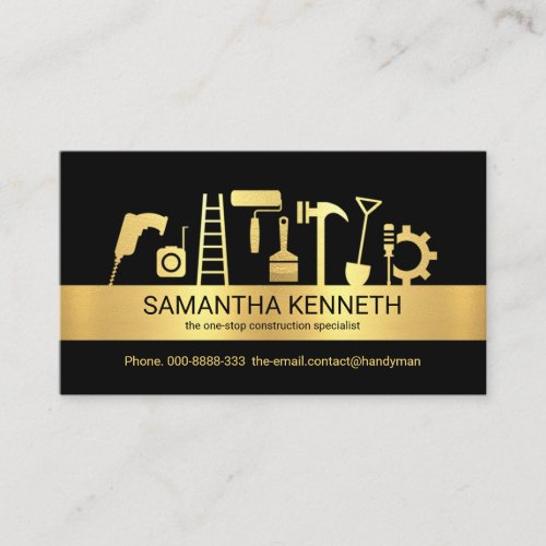 Handyman Tools Gold Stripe Contractor Business Card