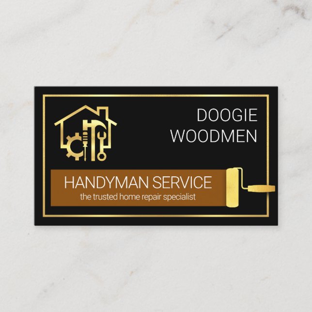 Handyman Tools Home In Gold Frame Business Card (Front)