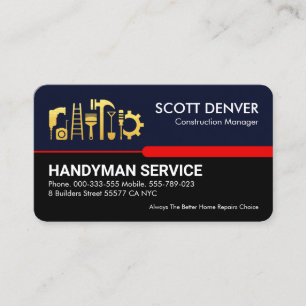 Handyman Tools On Blue Black Red Line Business Card