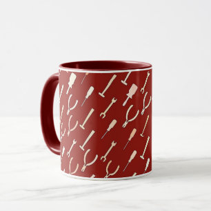 Handyman tools, on burgundy mug