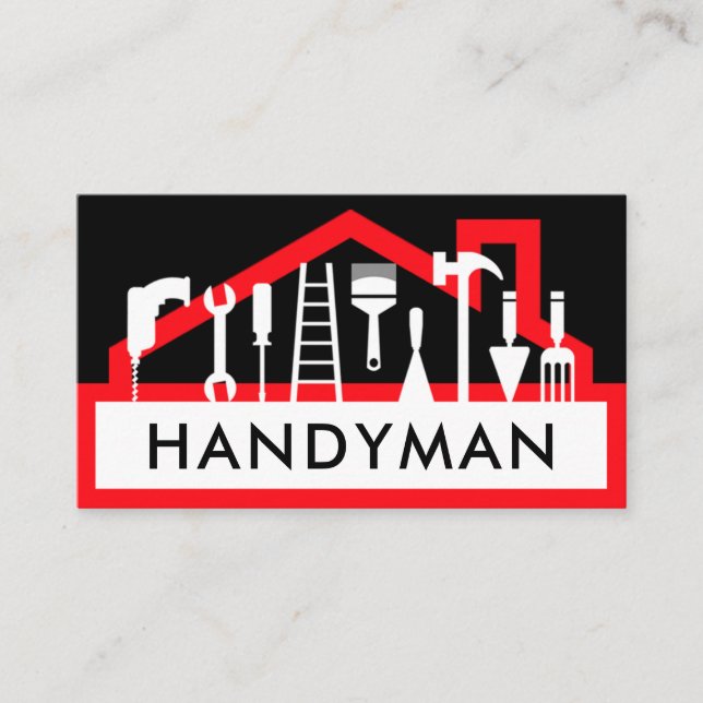 Handyman Tools On Red Rooftop Business Card (Front)