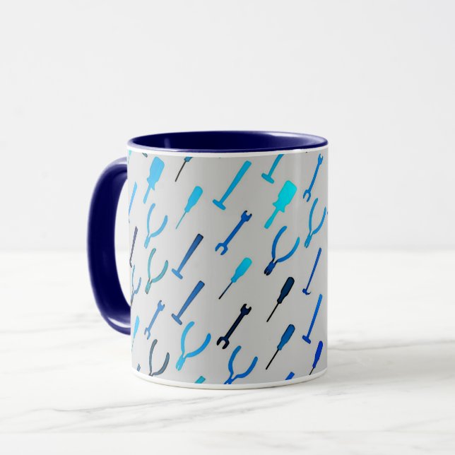 Handyman tools, on silver gray mug (Front Left)