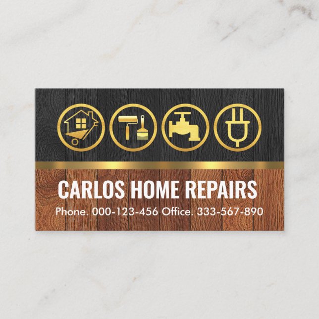 Handyman Tools On Timber Wood Business Card (Front)