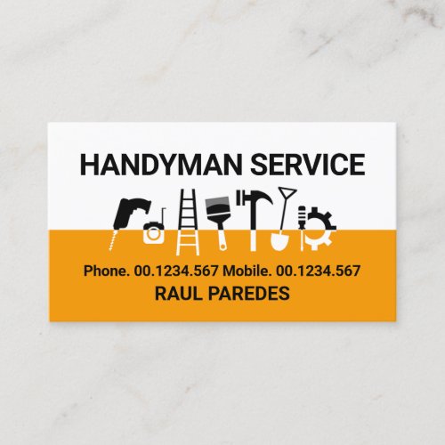 Handyman Tools On White Yellow Layers Business Card
