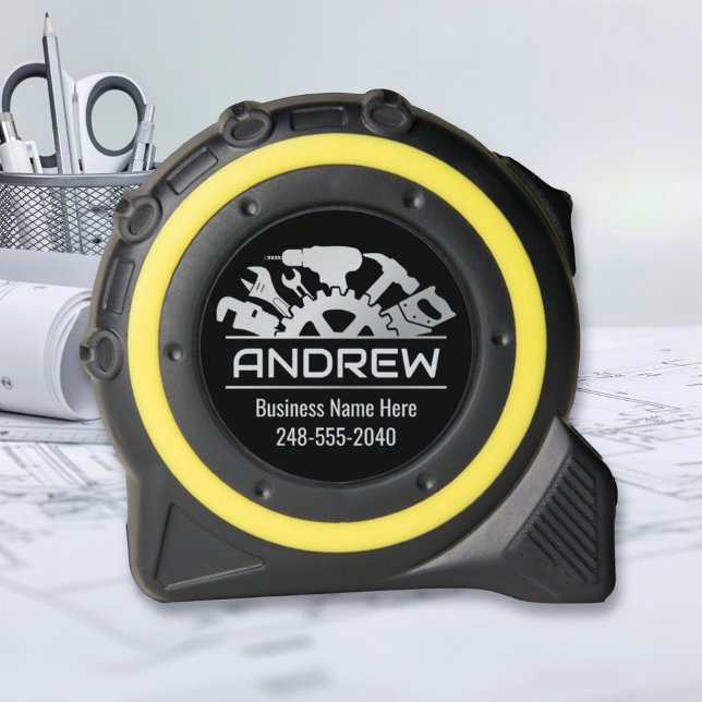 Handyman Tools Personalized Name Black Tool Tape Measure (Creator Uploaded)