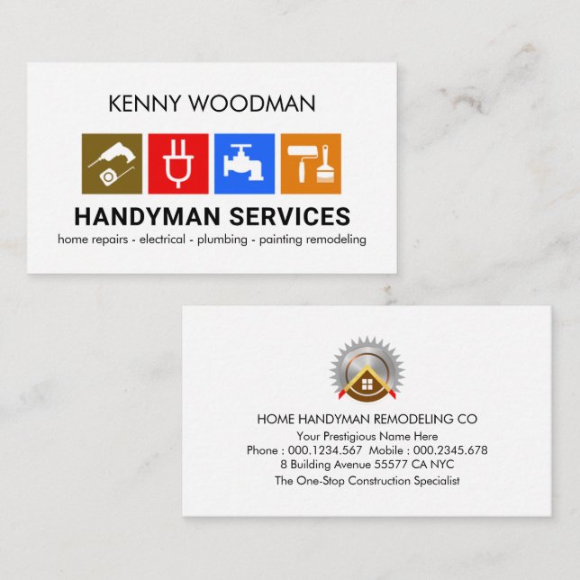 Handyman Tools Placard Home Remodeling Business Card (Front/Back)