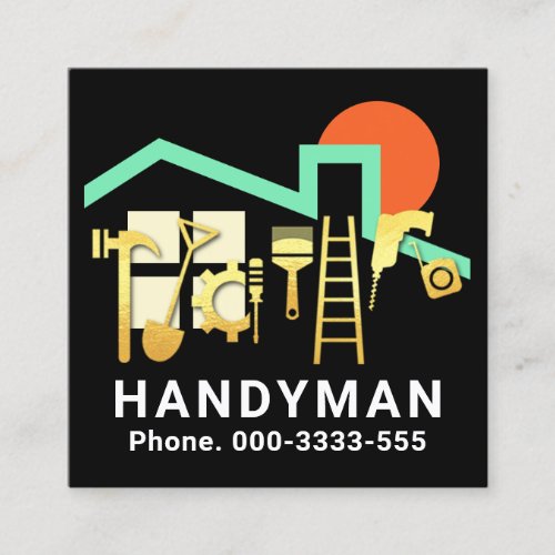 Handyman Tools Rooftop Rising Sun Square Business Card