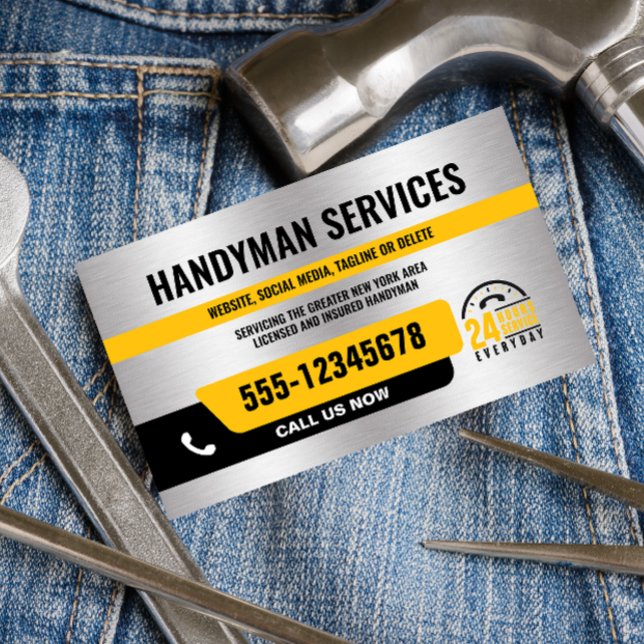 HANDYMAN URGENT REPAIR 24/ SILVER BLACK YELLOW BUSINESS CARD (Creator Uploaded)
