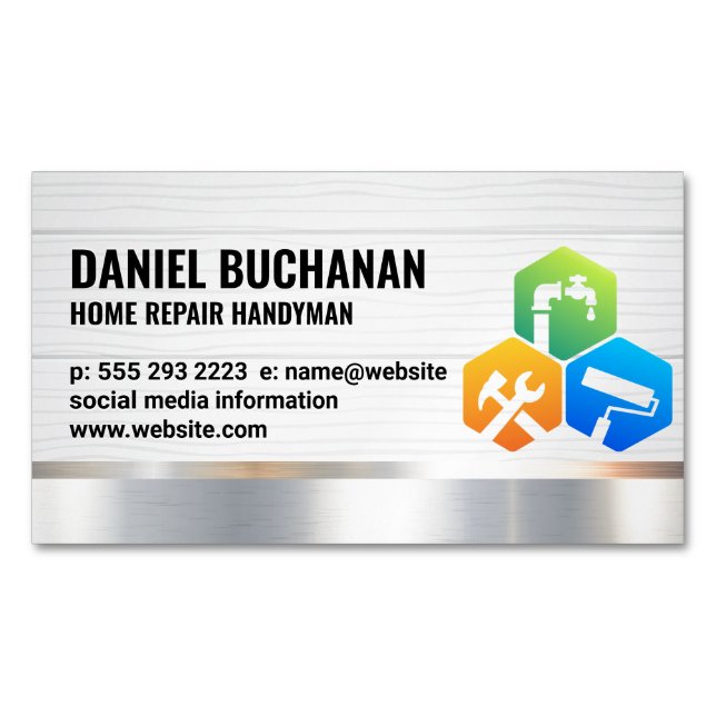 Handyman | Wood Metallic | House Services Business Card Magnet (Front)