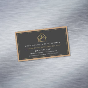 Handyman Wood QR Code Construction Black Gold  Business Card Magnet