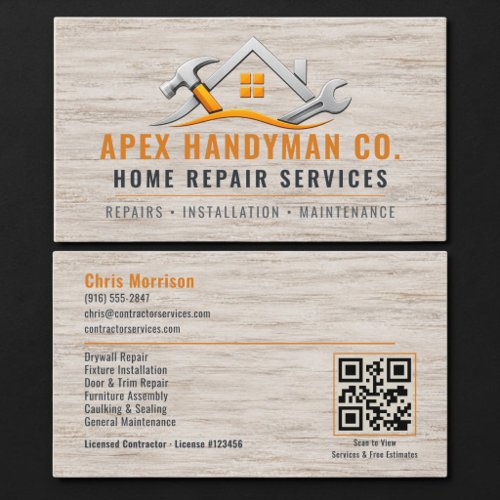 Handyman Wood QR Code Professional Business Card