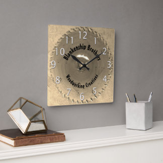 Handyman Woodworking Red Saw Blade Custom Name Squ Square Wall Clock