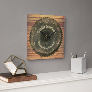 Handyman Woodworking Rustic Saw Blade Template Square Wall Clock
