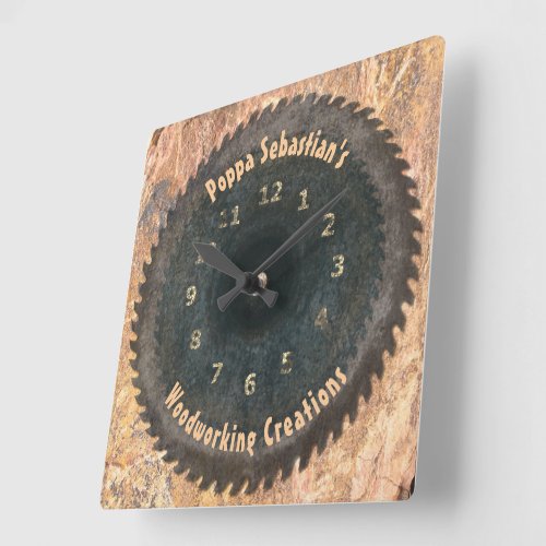 Handyman Woodworking Rustic Saw Blade Template Square Wall Clock