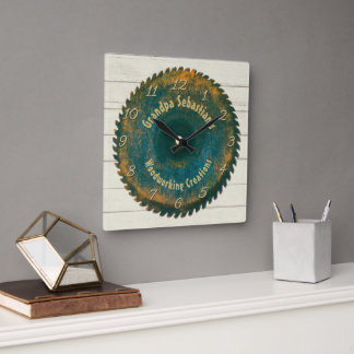 Handyman Woodworking Rustic Saw Blade Template Square Wall Clock