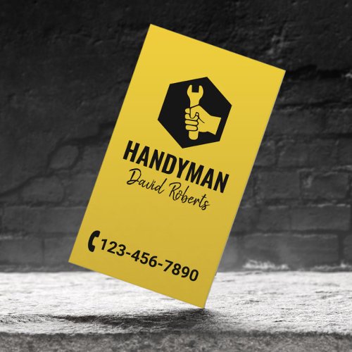Handyman Wrench Hand Logo Gold Repair Service  Business Card