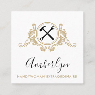 Handywoman Custom Logo QR Code Gold Black Square Business Card