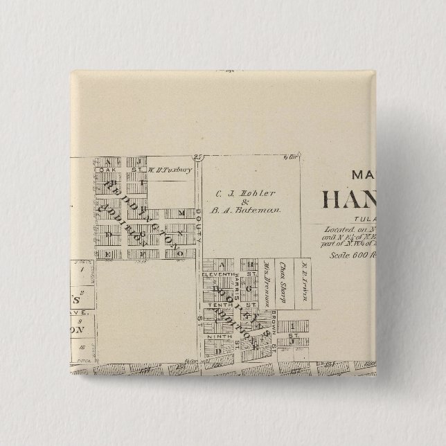 Hanford, Tulare County Pinback Button (Front)