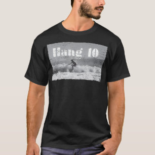 Hang 10 Surfer Riding Wave Retro Distressed T-Shirt