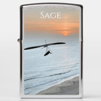 Hang Glider Silhouette Ocean Sunset Beach Coastal Zippo Lighter