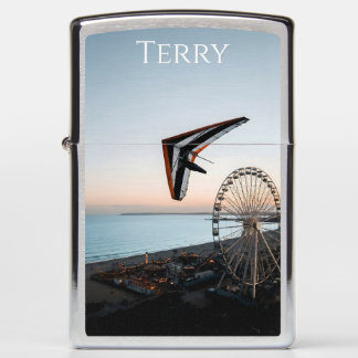 Hang Glider Soaring Over Coastal Ferris Wheel  Zippo Lighter
