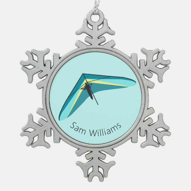 Hang Gliding Snowflake Pewter Christmas Ornament (Front)