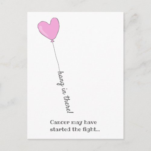Hang in there _ Beat Cancer _  Cute Pink Balloon Postcard