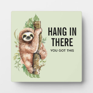 Hang in There Brown Watercolor Sloth Plaque