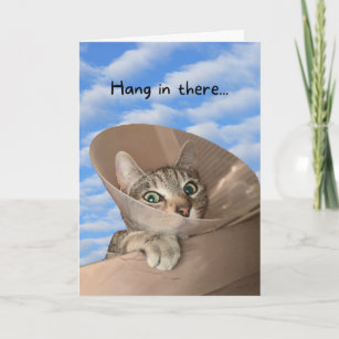 Greeting Card Get Well Soon with a Cute Sick Cat. Cartoon Funny