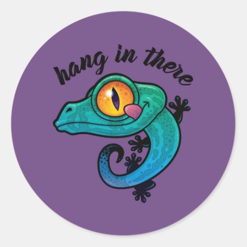 Hang In There Colorful Gecko Classic Round Sticker