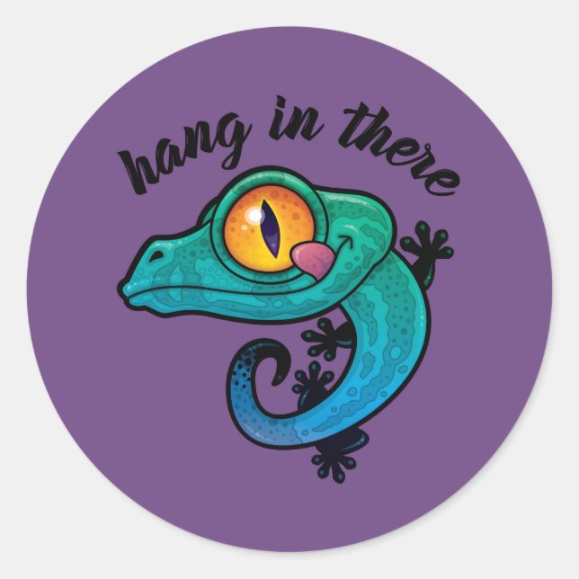 Hang In There Colorful Gecko Classic Round Sticker (Front)