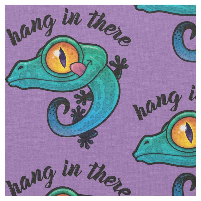 Hang In There Colorful Gecko Fabric (Close Up)
