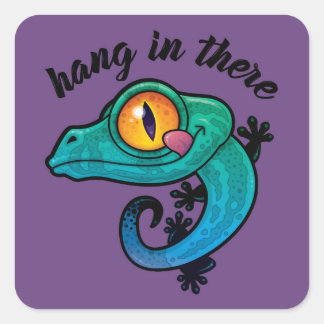 Hang In There Colorful Gecko Square Sticker