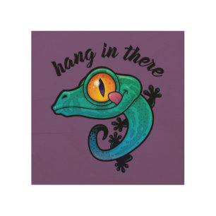Hang In There Colorful Gecko Wood Wall Art