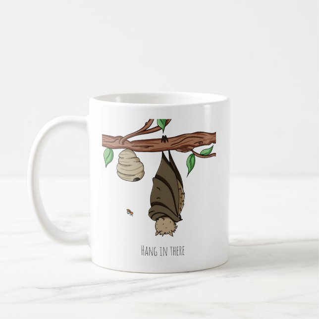 Hang in There Cute Bat Sleeping Personalized Coffee Mug (Left)