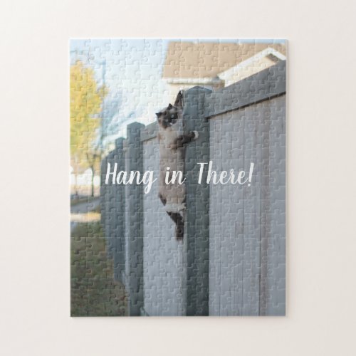 Hang In There  Cute Siamese Cat Kitten Portrait Jigsaw Puzzle