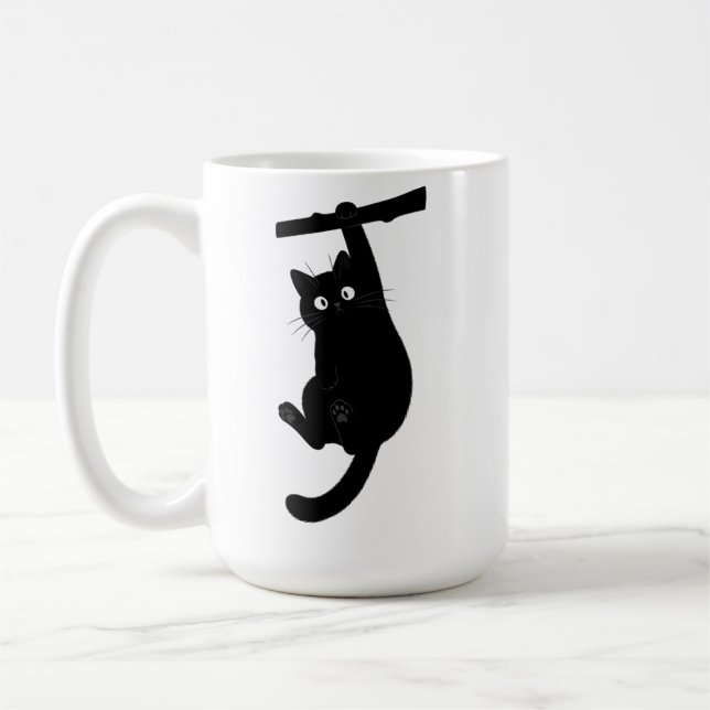 Hang in There Funny Black Cat Silhouett Coffee Mug (Left)