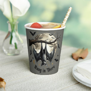 Hang in There Funny Vintage Bat Halloween Paper Cups